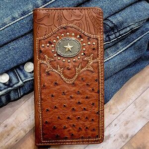 Wallet Star Logo cowboy Western Mens Bifold Brown Faux Leather Texas style